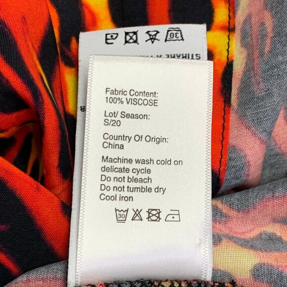 R13 SS20 Size M Orange Yellow Black Flames Viscose One Pocket Short Sleeve Shirt - Picture 8 of 8